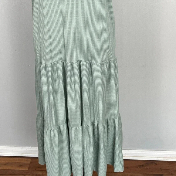Caution To The Wind Dress Womens M Mint Green Ruffle Sleeves Ribbed Tiered Maxi - Picture 4 of 8